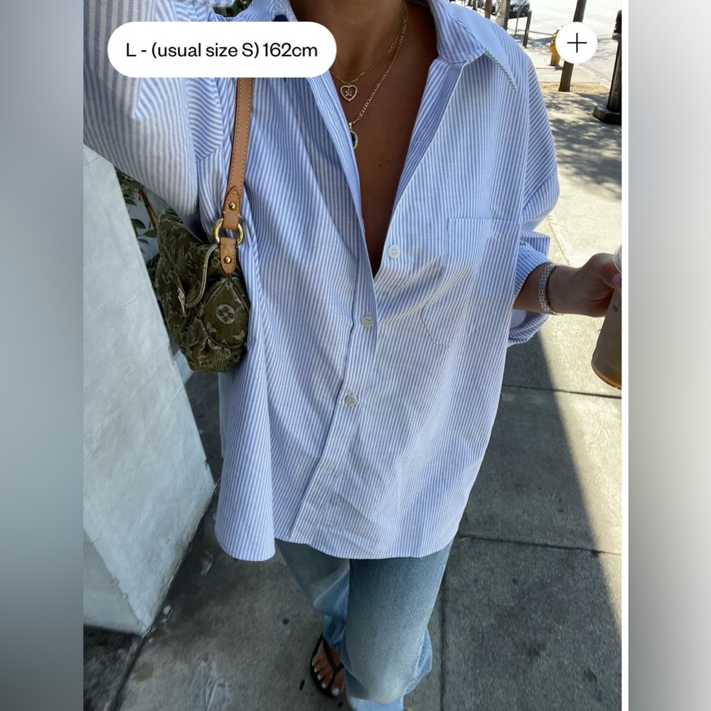 Djerf Avenue Blue Striped Button Down Shirt